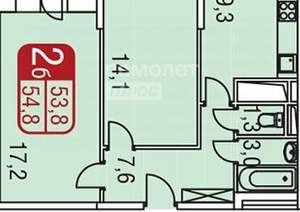 3-к квартира, вторичка, 55м2, 22/25 этаж