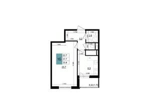 1-к квартира, строящийся дом, 39м2, 21/25 этаж