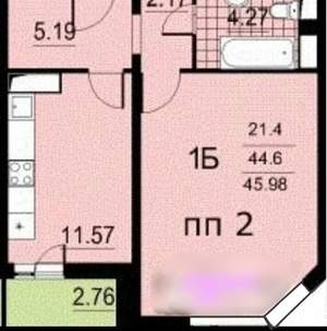 1-к квартира, вторичка, 45м2, 15/19 этаж