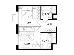 2-к квартира, строящийся дом, 37м2, 12/24 этаж