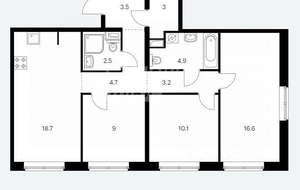 3-к квартира, вторичка, 76м2, 1/25 этаж