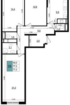 3-к квартира, вторичка, 79м2, 12/25 этаж