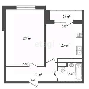 1-к квартира, вторичка, 38м2, 3/24 этаж