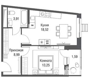 1-к квартира, вторичка, 46м2, 5/22 этаж