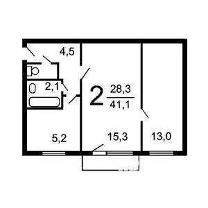 2-к квартира, вторичка, 42м2, 1/5 этаж