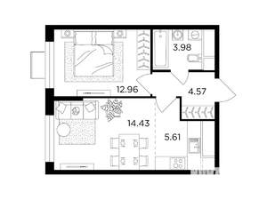 2-к квартира, строящийся дом, 41м2, 17/24 этаж