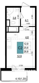 Студия квартира, вторичка, 27м2, 11/25 этаж