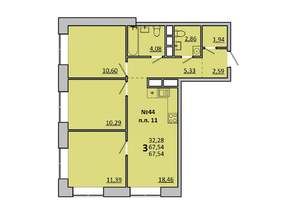 3-к квартира, вторичка, 68м2, 5/17 этаж
