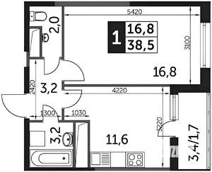 1-к квартира, вторичка, 40м2, 14/25 этаж
