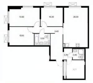 3-к квартира, вторичка, 92м2, 4/26 этаж