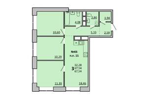 3-к квартира, вторичка, 68м2, 7/17 этаж