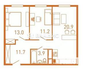 2-к квартира, вторичка, 60м2, 2/26 этаж