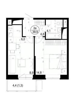1-к квартира, вторичка, 40м2, 5/19 этаж