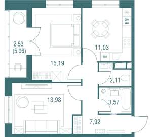 2-к квартира, вторичка, 56м2, 14/24 этаж