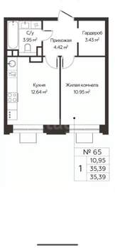 1-к квартира, сданный дом, 35м2, 7/17 этаж