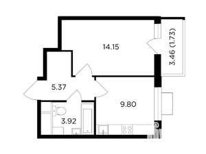 1-к квартира, строящийся дом, 35м2, 16/24 этаж