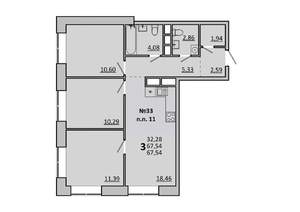 3-к квартира, вторичка, 68м2, 4/17 этаж