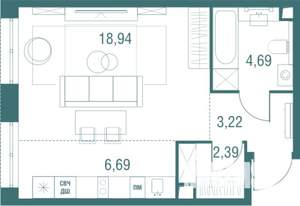 1-к квартира, строящийся дом, 36м2, 2/24 этаж