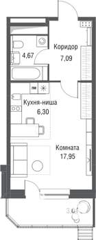 1-к квартира, строящийся дом, 40м2, 20/24 этаж