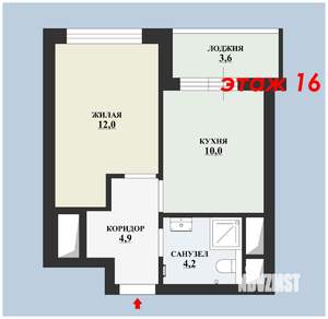 1-к квартира, вторичка, 35м2, 16/25 этаж