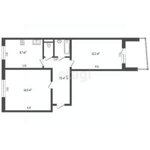 2-к квартира, вторичка, 47м2, 1/9 этаж