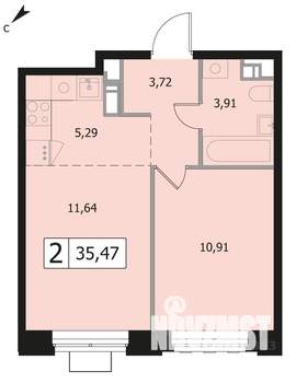 2-к квартира, вторичка, 35м2, 17/17 этаж