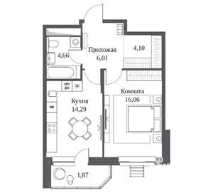 1-к квартира, вторичка, 47м2, 9/20 этаж