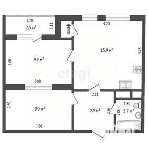 2-к квартира, вторичка, 48м2, 4/25 этаж