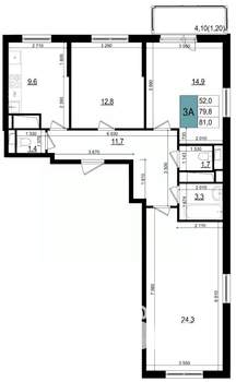 3-к квартира, вторичка, 81м2, 21/25 этаж