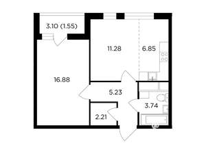 2-к квартира, строящийся дом, 48м2, 18/24 этаж