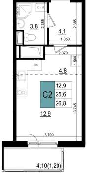 Студия квартира, вторичка, 27м2, 14/25 этаж
