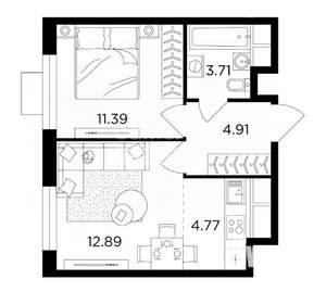 1-к квартира, вторичка, 38м2, 6/24 этаж