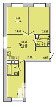 3-к квартира, вторичка, 67м2, 16/17 этаж
