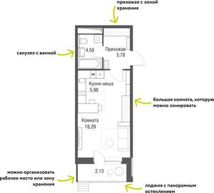 1-к квартира, строящийся дом, 36м2, 17/24 этаж