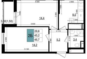 2-к квартира, вторичка, 47м2, 21/25 этаж