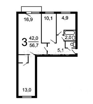 3-к квартира, вторичка, 57м2, 3/5 этаж