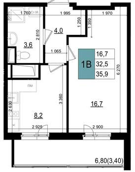 1-к квартира, вторичка, 36м2, 19/25 этаж