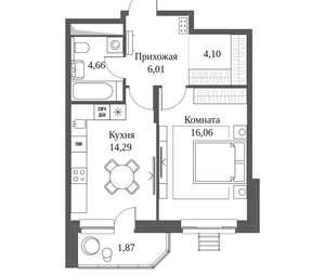 1-к квартира, вторичка, 47м2, 9/24 этаж