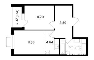 2-к квартира, строящийся дом, 43м2, 5/24 этаж